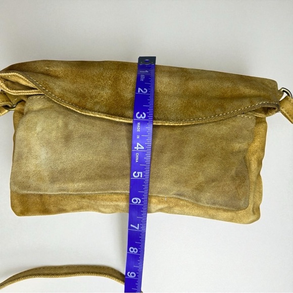 FREE PEOPLE Joni Crossbody Canvas Suede Bag Yellow Distressed Adjustable Purse - Picture 6 of 10